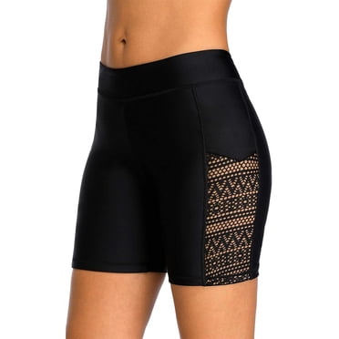Womens Swim Shorts Hollow Out Long Swim Shorts High Waisted Swim Capri Pants