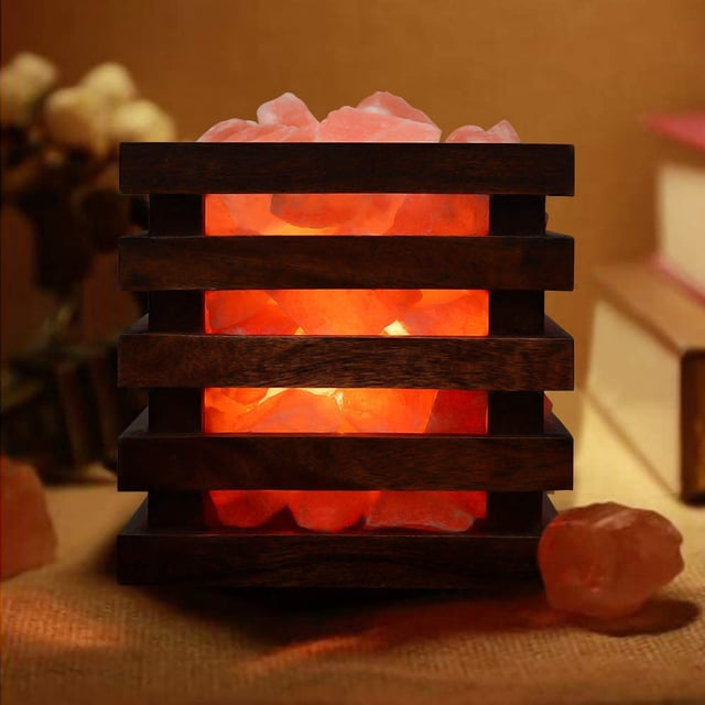Wooden Basket Himalayan Salt Lamp, Dimmable, Classic Design, Extra Bulb, By Apex Global