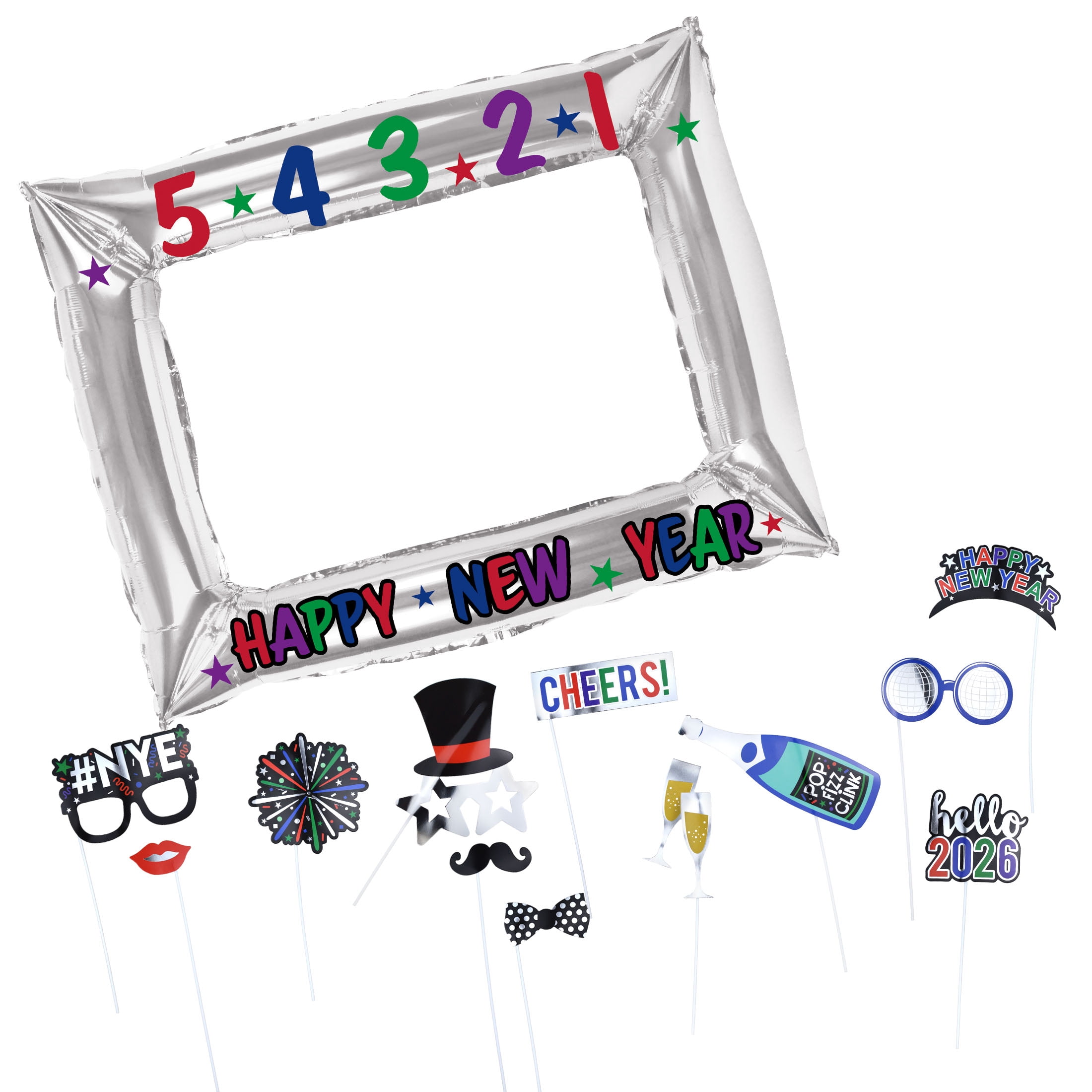 Accessoires photo en papier noir et argent pour le Nouvel An, ballon en aluminium avec cadre photo 84 x 66 cm, ensemble de 16, décorations de fête, marque Way to Celebrate Style, pour adultes