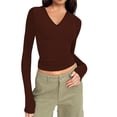 thumbnail image 2 of Qertyioot Mode Femmes Col Coloré Manches Longues Tricot T-Shirt Blouse Slim Tops, 2 of 5