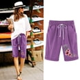 thumbnail image 1 of LOVZFMLL Women's Elastic Waist Printing Drawstring Shorts Purple L, 1 of 3