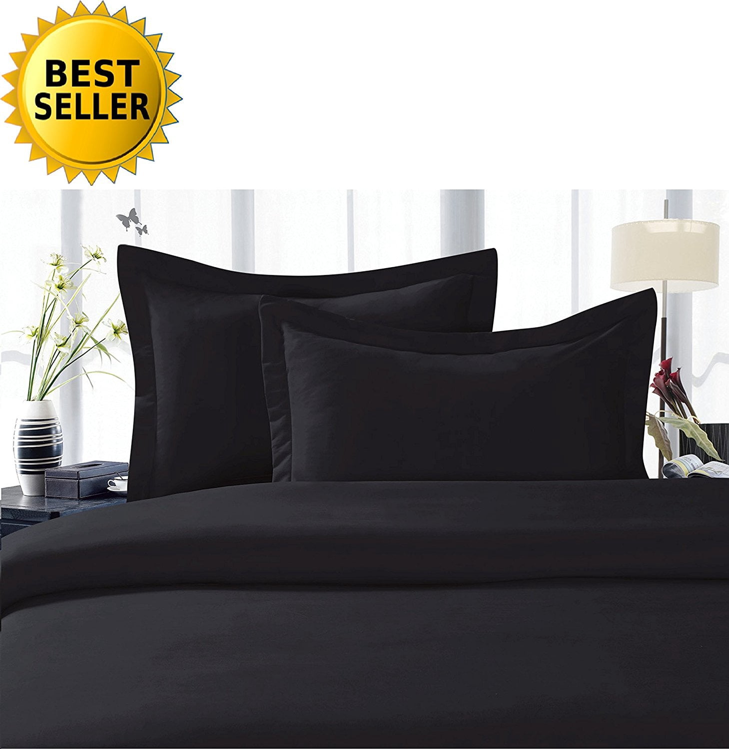 Celine Linen Best, Softest, Coziest Duvet Cover Ever! 1500 Thread Count Egyptian Quality Luxury Super Soft Wrinkle Free 3-Piece Duvet Cover Set , Full/Queen, Black