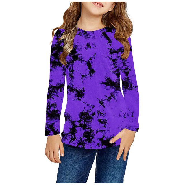 RXIRUCGD Chemises à Manches Longues pour Filles, Col Rond Mignon, Blouses Décontractées Élégantes (Violet, Taille : 5 Ans)