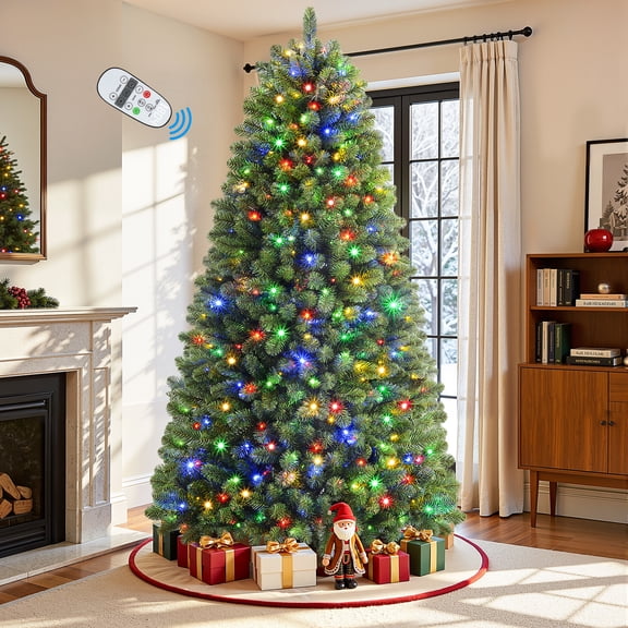 Lolsea Sapin de Noël Artificiel Haut de Gamme de 2,3 m (7,5 Pi) Préilluminé, à Charnières, avec Lumières DEL Blanc Chaud et Couleurs Changeantes et Télécommande.