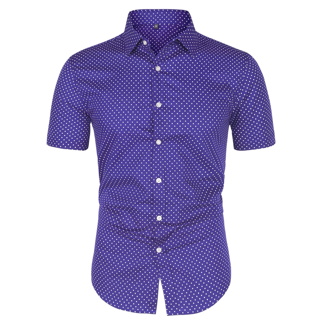 INSPIRE CHIC Men's Short Sleeves Polka Dots Button Down Shirt Purple 42