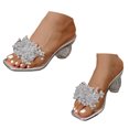 thumbnail image 1 of Mepaouo Women's Heeled Sandals Rhinestones Kitten Heels Mules Square Open Toe Slip on Dress Shoes, 1 of 7