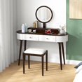 thumbnail image 4 of Costway Solid Wood Makeup Vanity Desk Set with LED Lighted Mirror Drawers Cushioned Stool White + Brown, 4 of 10