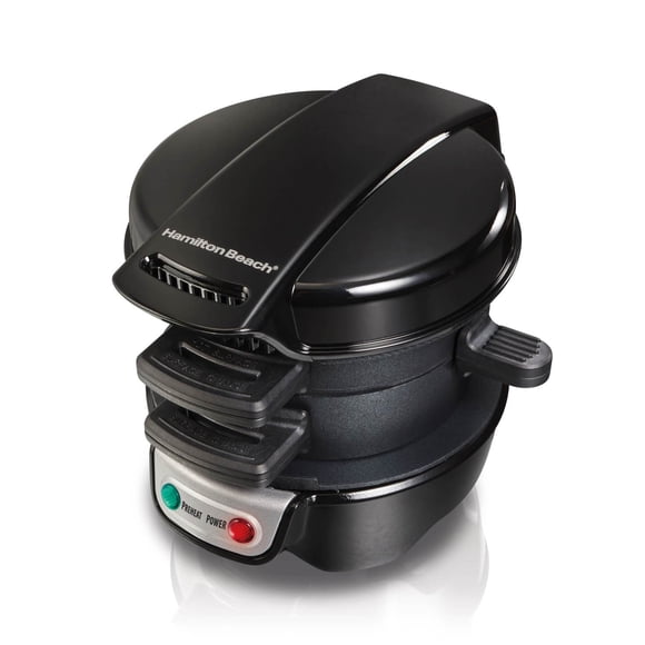 Hamilton Beach 25477 Top Press Kitchen Counter Breakfast Sandwich Maker, Black