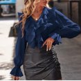 thumbnail image 2 of Annhoo Going out Tops for Women Long Sleeve Button down V Neck Blouses Fashion Ruffle Trim Fall T-Shirts, 2 of 7