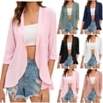thumbnail image 1 of Meichang Cardigan pour Femmes Manches 3/4 Ouvert Cardigan Léger à Volants Fins, 1 of 8