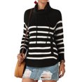 thumbnail image 4 of Women Stripe Turtle Neck Pocket Front Long Sleeve Knitted Sweater, 4 of 7
