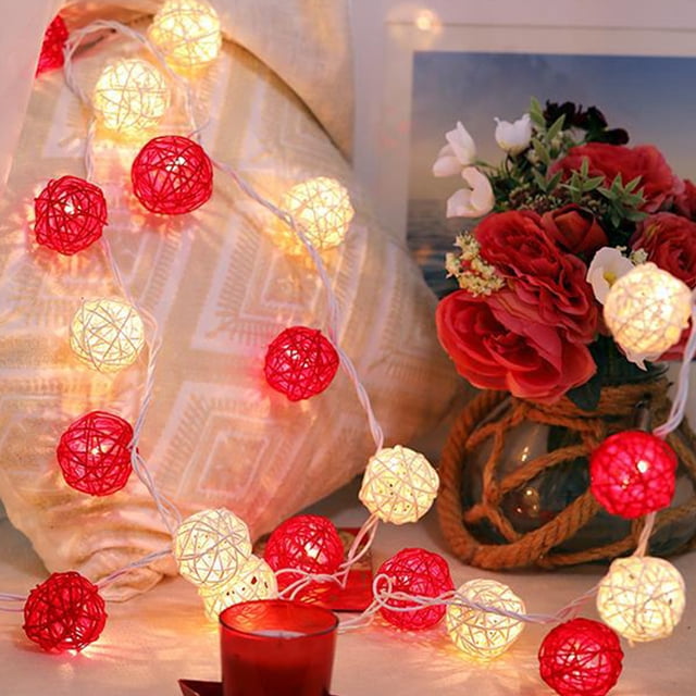 LED Rattan Ball String Lights - 9.84ft 20 Lights Decorative Lighting with USB Power for Bedroom, Wedding, Christmas | Indoor & Outdoor Use