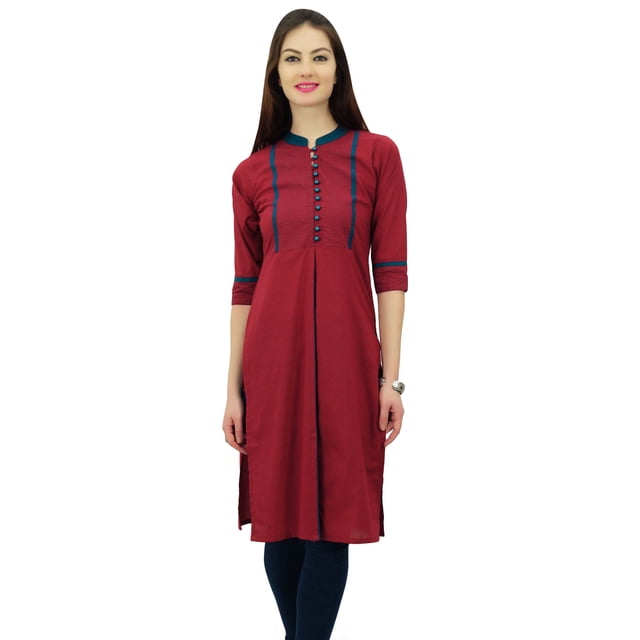 Phagun Kurti Droite à Col Mandarin pour Femmes, Motif Uni, Robe Ethnique Indienne de Designer