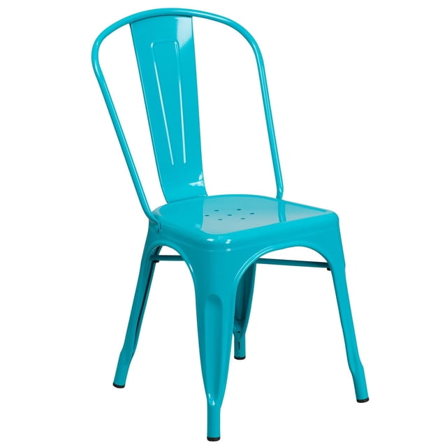 Chaise empilable intérieure/extérieure en métal sarcelle-bleu cristal