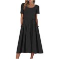 thumbnail image 2 of Robes d'Été pour Femmes 2025 Zeophrasy Robe de Vacances Décontractée pour Femmes, Fête, Quotidien, Plissée, Col Rond, Unie, Manches Courtes, avec Poche, Liquidation à Moins de 5, 2 of 9