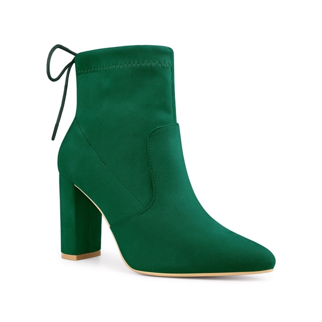 Unique Bargains Women's Pull on Drawstring Block Heel Ankle Boots Green (Size 9)
