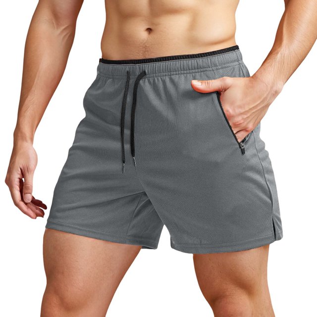 Men's Running Shorts with Zipper Pockets Gym Athletic Workout 5" Shorts for Men
