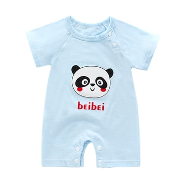 matoen Newborn Toddler Baby Girls Boys Bodysuit Summer Round Neck Cartoon Print Romper Short Sleeve Button One-piece Jumpsuit