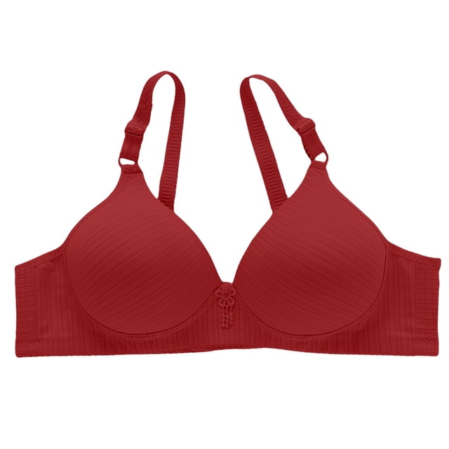 ManxiVoo Side Folded Full Coverage Wireless Bra for Women Soft Lightweight Support Minimizer with Wide Band L Size Red