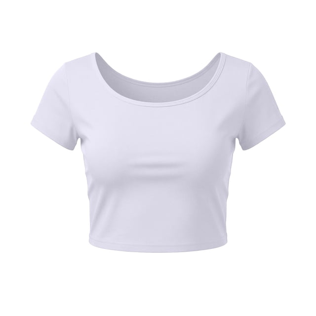 VSSSJ Crop Tops pour Femmes Manches Courtes Col Rond Extensible Chemise Décontractée Ajustée Solide Confortable Été Basique T-Shirts Courts Blanc Taille Unique