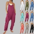 thumbnail image 4 of yoeyez Womens Rompers And Jumpsuits Plus Size,Women's Solid Color V Neck Sling Overalls Rompers Sleeveless Backless Wide Leg Trouser Overalls Jumpsuit With Pockets Wine,3XL, 4 of 7