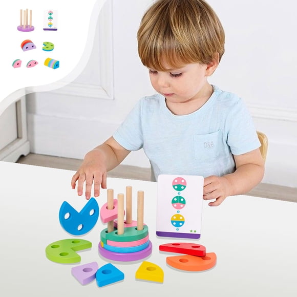 RKSTN Christmas Wooden Toy Geometric Shape Match Board 4-Set Column Puzzle Blocks Shape Sorting Toy Geometric Column Puzzle Set Geometric Match and Stack Game Christmas Gifts