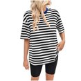 thumbnail image 1 of fatyb T-Shirts à Rayures pour Femmes à Manches Courtes Col Ras du Cou Coupe Ample T-Shirt Basique Décontracté d'Été Hauts à Blocs de Couleur, 1 of 6