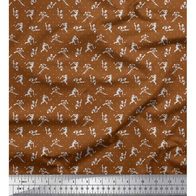 Soimoi Poly Georgette Fabric Dot,Cricket Player & Bat Sports Print Fabric by The Yard 52 Inch Wide