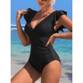 thumbnail image 3 of Charmo Ruffled Sleeve One Piece Monikini Swiwear for Womens V Neck Swimsuit Backless Bath Suit, 3 of 5