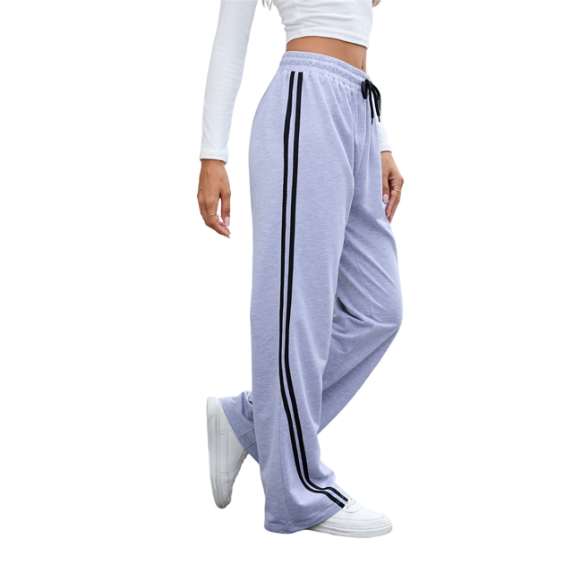 Women's Wide Leg Sweatpants Casual High Waisted Straight Sweat Pants Drawstring Joggers with Pockets Light Gray S