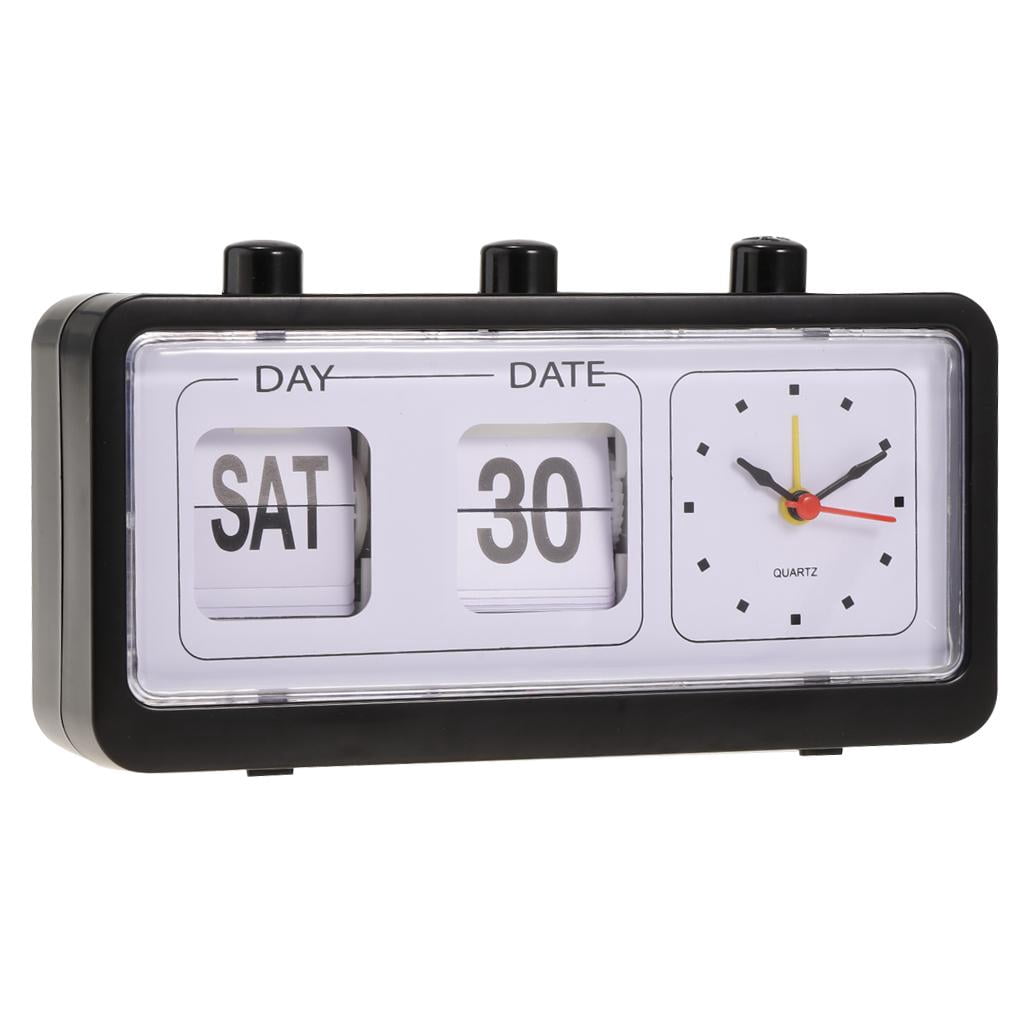 yuksok Horloge Rétro de Table à Retour Automatique Sans Tic-Tac Calendrier avec Jour Date Noir B Noir
