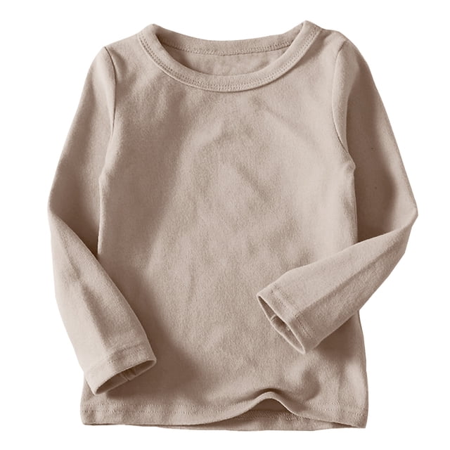 DPTALR Toddler Kids Boys Girls Shirts Solid Color Round Neck Long Sleeve Top