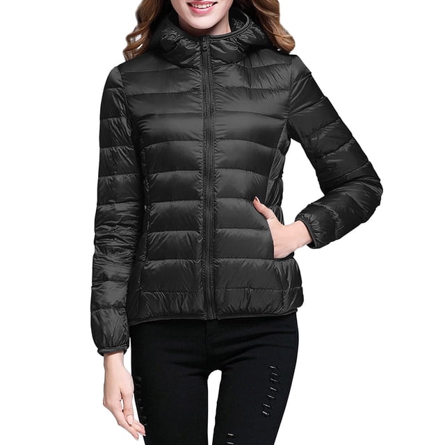 Packable down Jacket, Lightweight Hooded Puffer, White Duck down Coat Black Xl , Coat