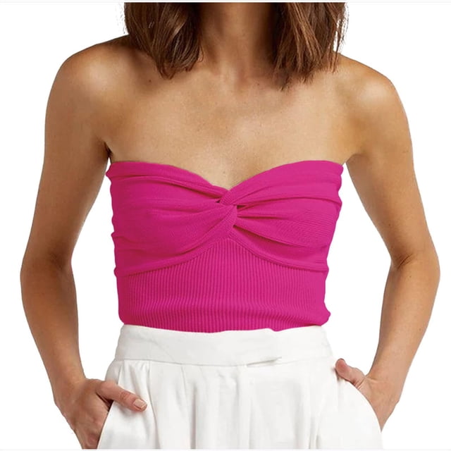 Timegard Tube Top for Women Ruched Knot Sleeveless Slim Fitting Comfy Knit Tee Top Solid Color Casual