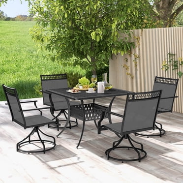 Costway Ensemble de 4 Chaises de Salle à Manger Pivotantes pour Patio avec Tissu à Séchage Rapide et Cadre en Métal