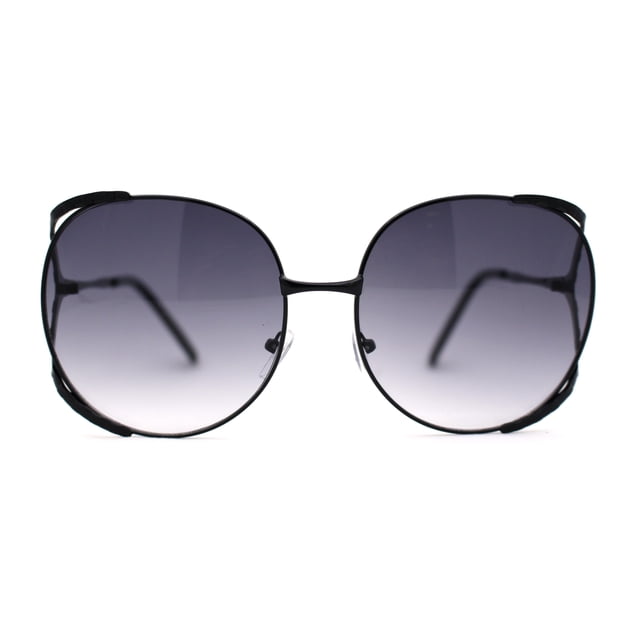 Womens Oversize Jewel Metal Rim Butterfly Designer Sunglasses Black Smoke
