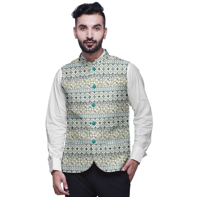 Atasi Geometric Party Wear Jacket For Men Printed Casual Jackets Elegant Wedding Jacket-Medium