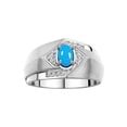 thumbnail image 1 of RYLOS Mens Rings Sterling Silver Ring 6X4MM Oval Shape Gemstone & Diamond Ring Turquoise December Birthstone Rings For Man Silver Rings, Size 9, 1 of 7