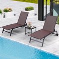 thumbnail image 1 of Yoleny Chaise Longue de Patio de 26 Pouces de Large avec Roues, Ensemble de 2 Chaises Longues de Piscine avec Dossier Réglable, Chaises Longues d'Extérieur en Textilène Imperméable avec Table d'Appoint pour Patio, Bord de Piscine, Terrasse, Brun, 1 of 7