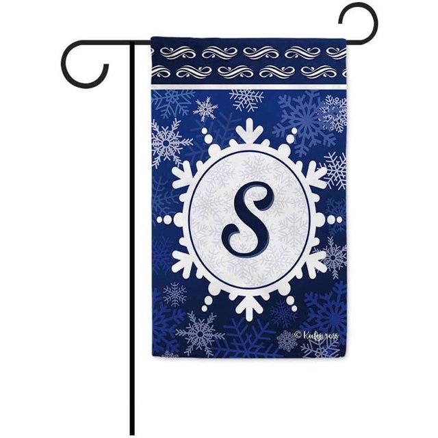 Welcome Winter Snowflake Monogram S Decorative Garden Flag Initial Letter Snow Deocr Banner for Outside 12.5X18 Inch Double Sided
