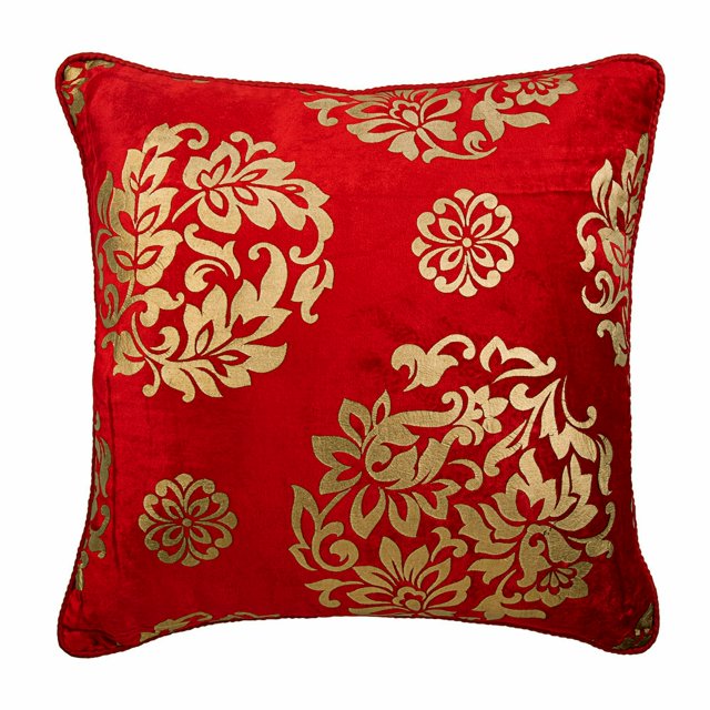 Housse de Coussin Personnalisée, Coussins Décoratifs Rouges 16x16 Pouces (40x40 cm), Housses de Coussin en Velours à Fermeture Éclair, Damas, Taie de Coussin de Designer Contemporaine - Or Charmant