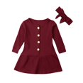 thumbnail image 2 of NJDVHB Robes d'Hiver pour Tout-Petits, Robe de Princesse pour Fillette, Robe de Fête pour Fille, Robe Décontractée à Manches Longues à Col Ras du Cou avec Boutons Unie pour Fille, Rouge, 130, 2 of 3