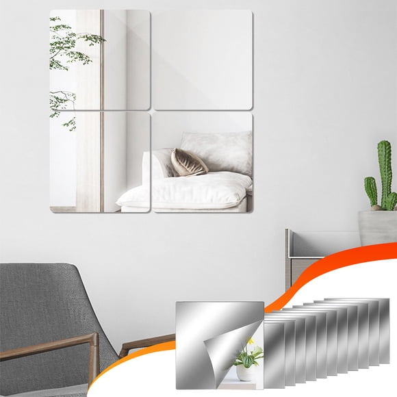 Birdeem Mirrors for Wall, Mirror Wall Decor, 12Pack Acrylic Flexible Mirror Sheets 6X6 Inch Self Adhesive Mirror Tiles Square Cuttable Wall Stickers Non Glass Safe Reflective for Home Wall Diy Decor