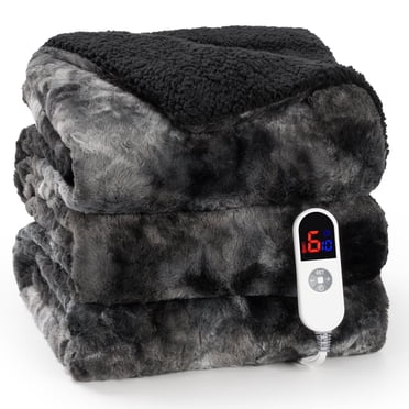MARNUR Heated Blanket Full Size, 72"x84" Electric Blanket Full with Faux Fur & Sherpa, Heating Blanket with 6 Heat Levels, 10H Timer, LED Display, Machine Washable, Tie-Dye Black