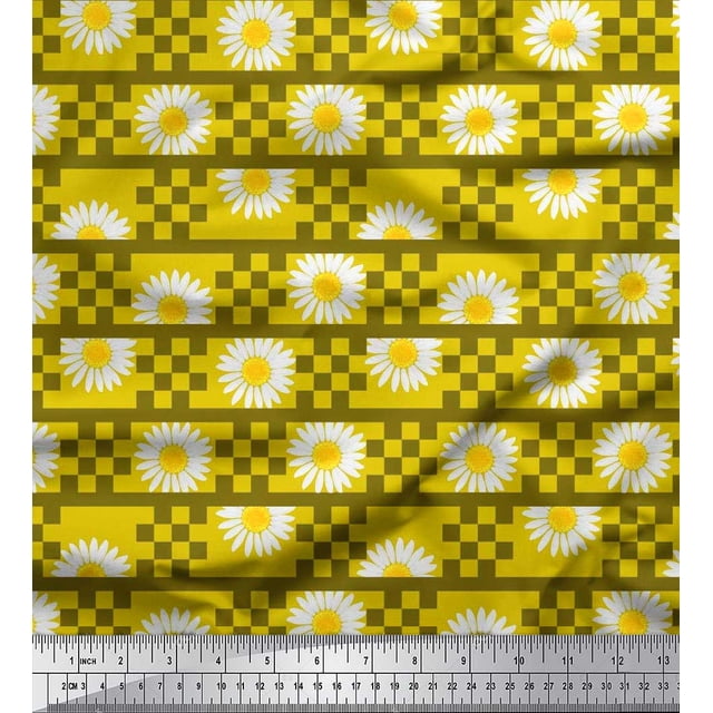 Soimoi polyester Crepe Fabric Stripe,Square & Daisy Floral Decor Fabric Printed Yard 42 Inch Wide
