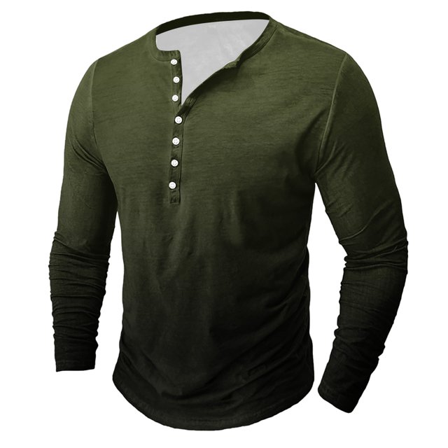 RXIRUCGD Chemises Blouses Décontractées à Manches Longues à Col Rond pour Hommes avec Boutons Imprimés, Vert Armée, Taille : S