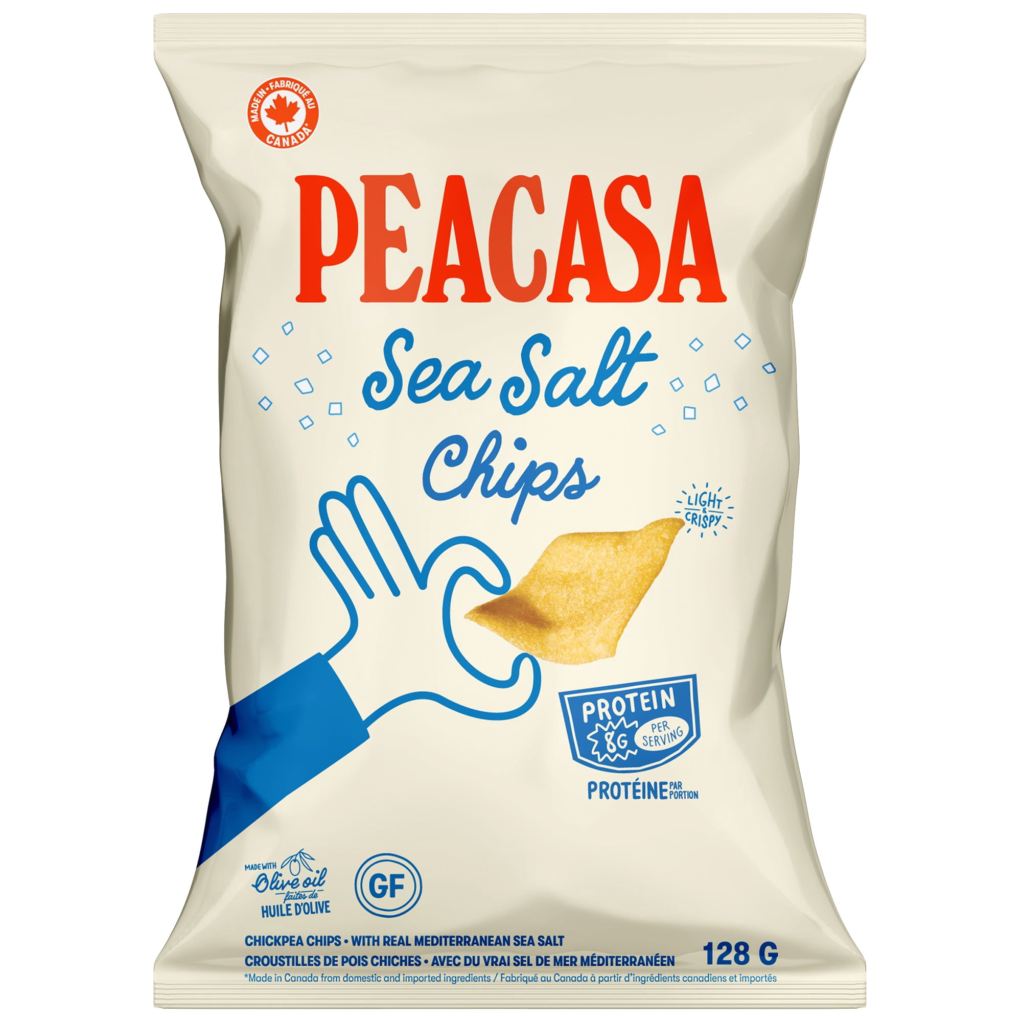 Peacasa High Protein Chips, Sea Salt, Light & Crispy, Gluten Free, Canadian, 128g