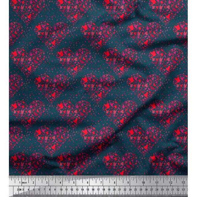 Soimoi Polyester Crepe Fabric Bird & Heart Print Fabric by The Yard 52 Inch Wide
