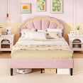 thumbnail image 4 of Costway Full Size Upholstered LED Bed Frame Soft Velvet Platform Bed with Flower Headboard, 4 of 9