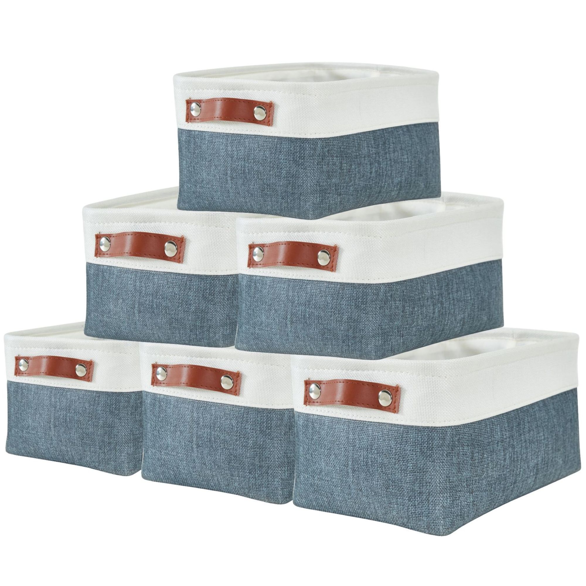 DECOMOMO Storage Baskets for Shelves Durable Small Storage Bins (Slate Grey and White, 6 Pack)
